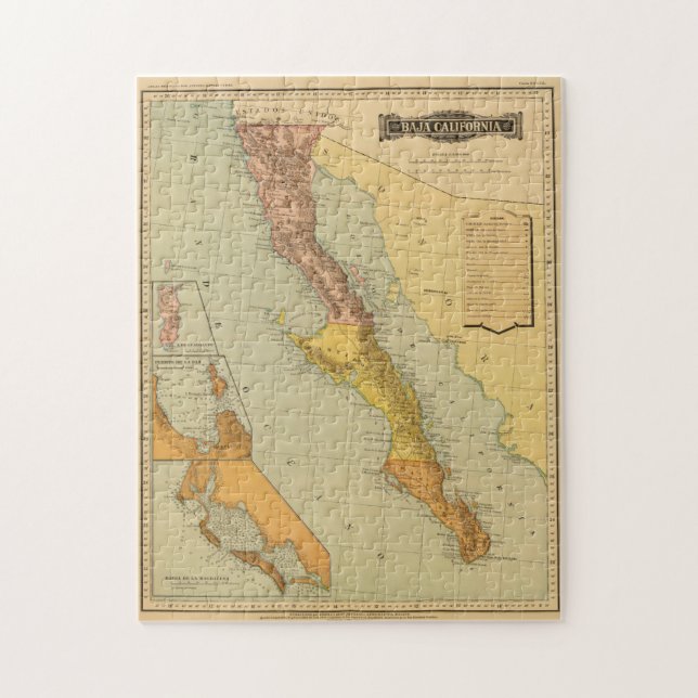 Vintage Karte von Baja California (1886) Puzzle (Vertikal)
