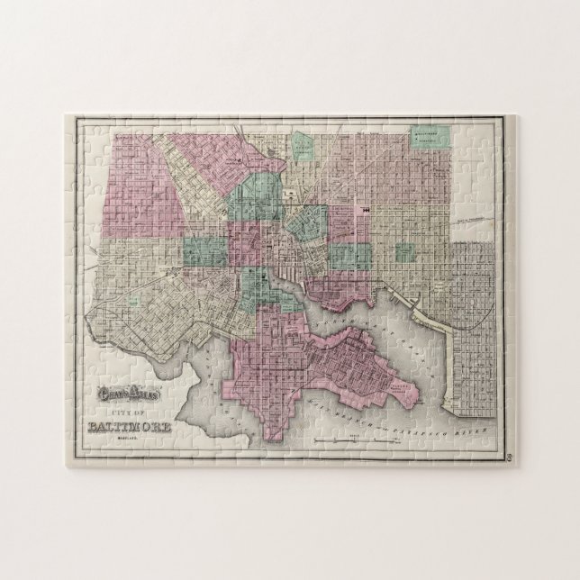 Vintage Karte von Baltimore MD (1873) Puzzle (Horizontal)