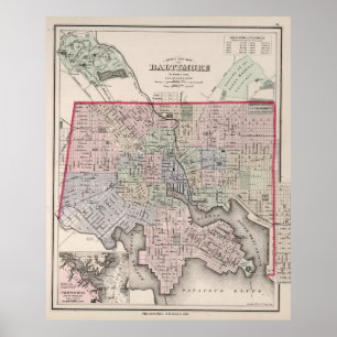 Vintage Karte von Baltimore MD (1876) Poster