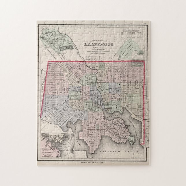 Vintage Karte von Baltimore MD (1876) Puzzle (Vertikal)