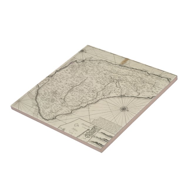 Vintage Karte von Barbados (1725) Fliese (Seite)