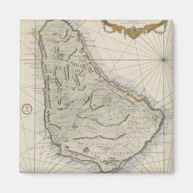 Vintage Karte von Barbados (1758) Magnet (Vorne)