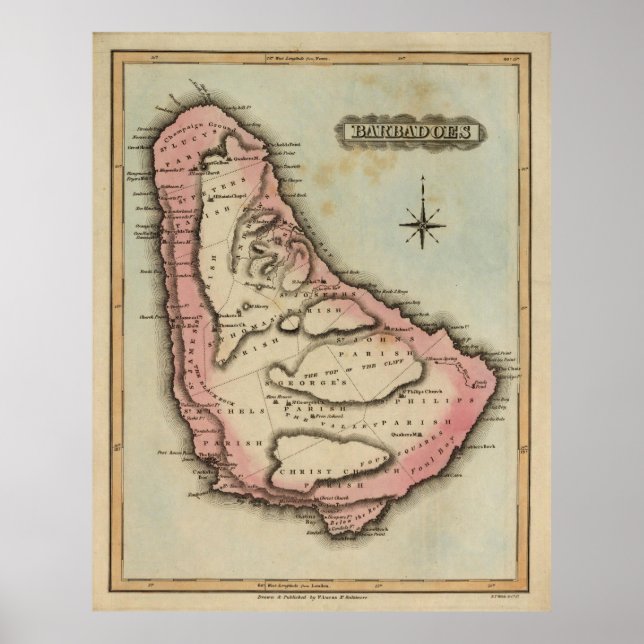 Vintage Karte von Barbados (1823) Poster (Vorne)