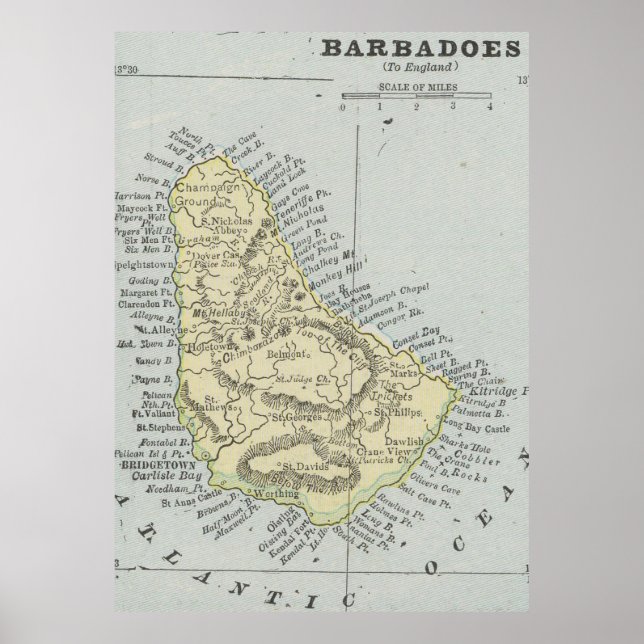 Vintage Karte von Barbados (1901) Poster (Vorne)