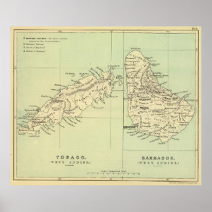 Vintage Karte von Barbados und Tobago (1853) Poster