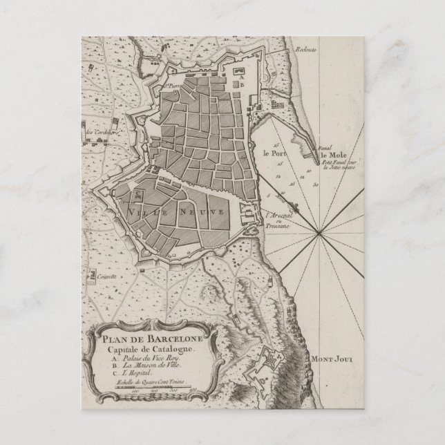 Vintage Karte von Barcelona Spanien (1764) (Vorderseite)