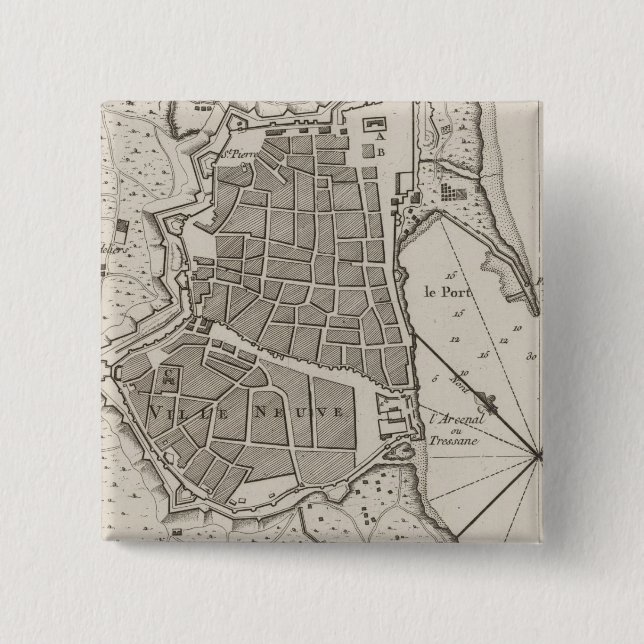 Vintage Karte von Barcelona Spanien (1764) Button (Vorderseite)