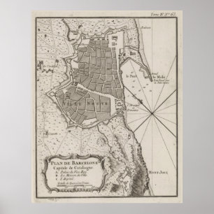 Vintage Karte von Barcelona Spanien (1764) Poster