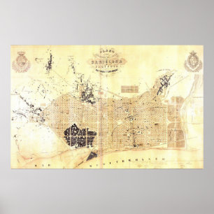 Vintage Karte von Barcelona Spanien (1859) Poster