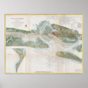 Vintage Karte von Beaufort Harbor SC (1857) Poster