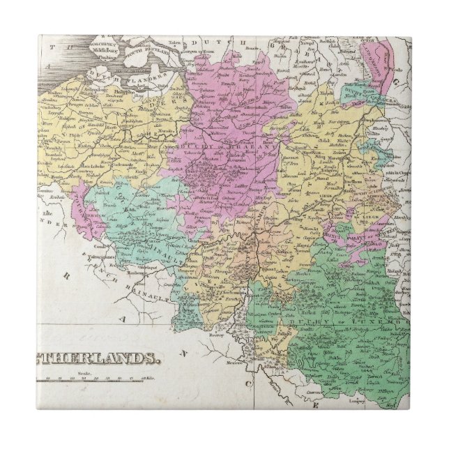 Vintage Karte von Belgien (1827) Fliese (Vorderseite)