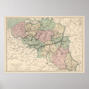 Vintage Karte von Belgien (1873) Poster