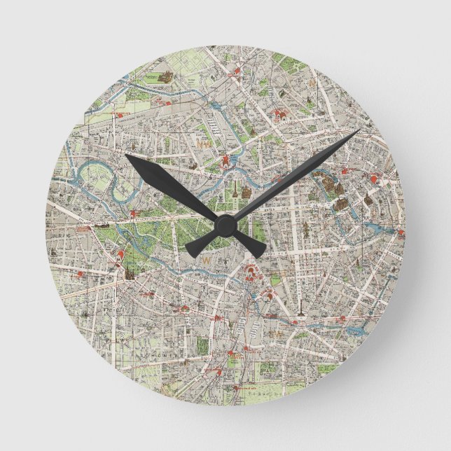 Vintage Karte von Berlin Deutschland (1905) Runde Wanduhr (Vorderseite)