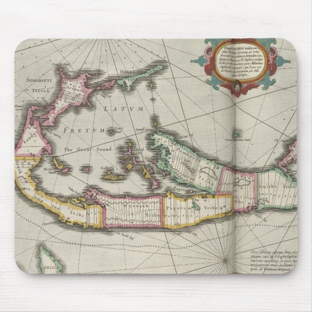 Vintage Karte von Bermuda (1638) Mousepad (Vorne)