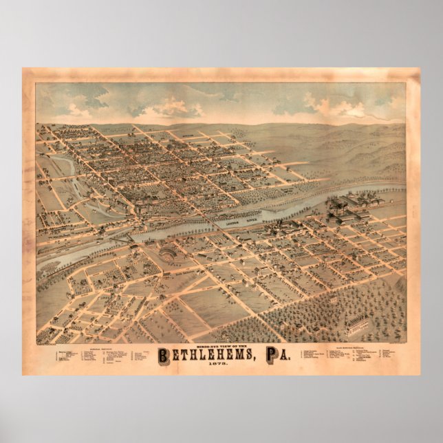 Vintage Karte von Bethlehem PA (1878) Poster (Vorne)
