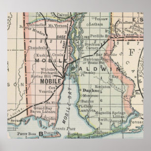 Vintage Karte von beweglichem Alabama (1891) Poster