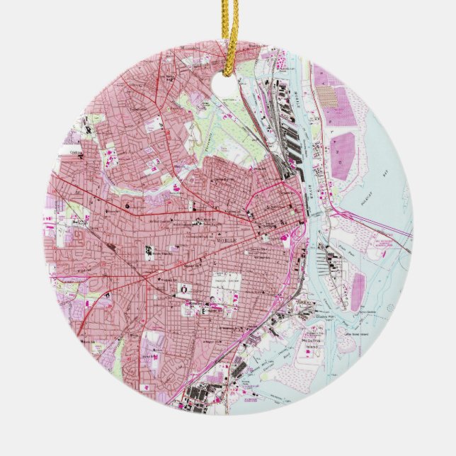 Vintage Karte von beweglichem Alabama (1953) Keramikornament (Vorne)