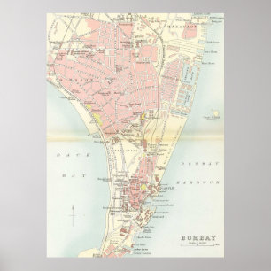 Vintage Karte von Bombay India (1893) Poster