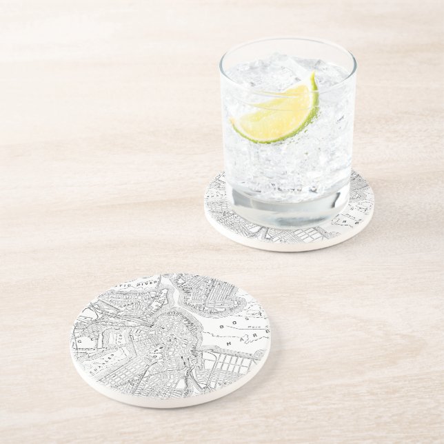 Vintage Karte von Boston (1878) Sandstein Untersetzer (Seite)