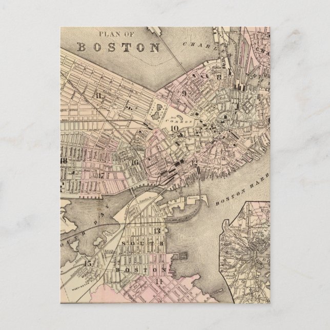 Vintage Karte von Boston (1880) (Vorderseite)