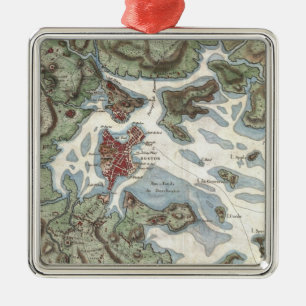 Vintage Karte von Boston-Hafen (1807) Silbernes Ornament