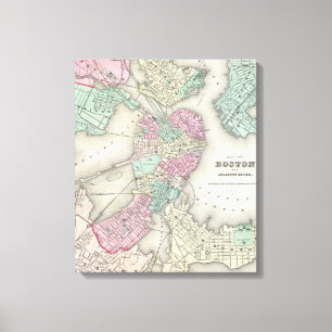 Vintage Karte von Boston-Hafen (1857) Leinwanddruck