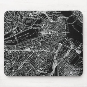 Vintage-Karte von Boston in Schwarzweiß Mousepad