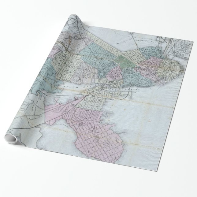 Vintage Karte von Boston Massachusetts (1870) Geschenkpapier (Ungerollt)