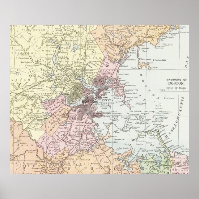 Vintage Karte von Boston Massachusetts (1903) Pale Poster (Vorne)