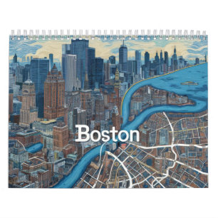 Vintage-Karte von Boston Massachusetts, Boston Ma Kalender