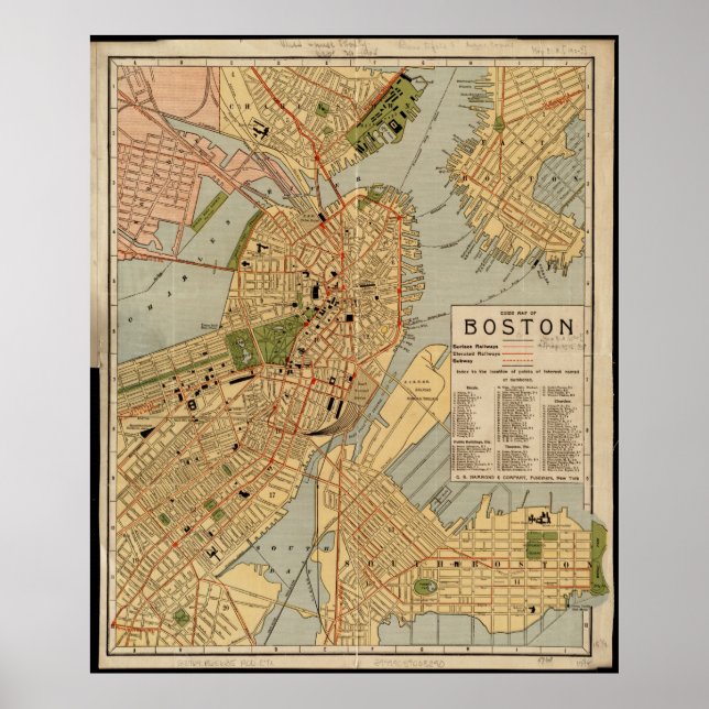 Vintage Karte von Boston Poster (Vorne)