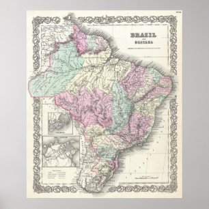 Vintage Karte von Brasilien (1855) Poster