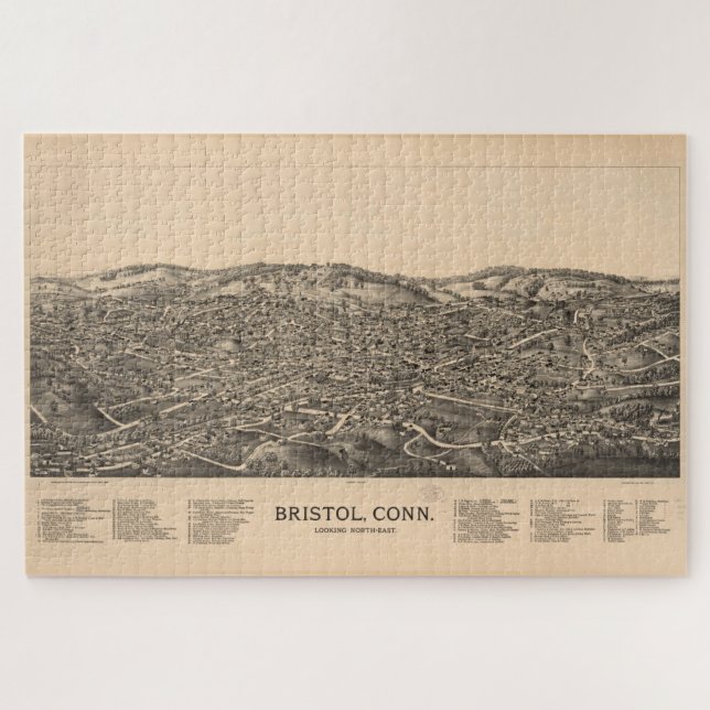 Vintage Karte von Bristol CT (1889) Puzzle (Horizontal)