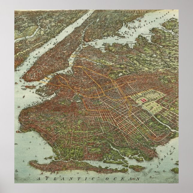 Vintage Karte von Brooklyn NY (1908) Poster (Vorne)