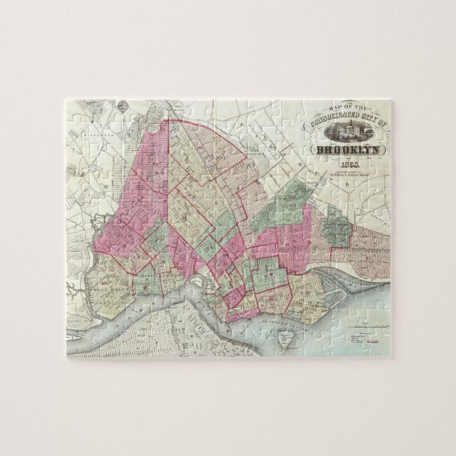 Vintage Karte von Brookyln (1868) Puzzle (Horizontal)