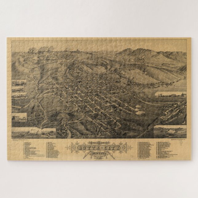 Vintage Karte von Butte Montana (1884) Puzzle (Horizontal)