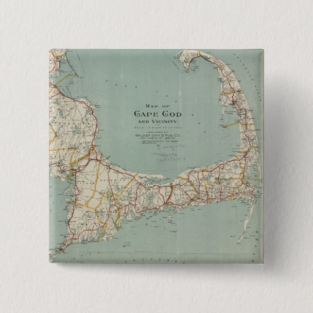Vintage Karte von Cape Cod (1917) Button (Vorderseite)