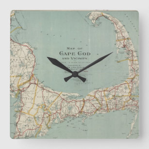 Vintage Karte von Cape Cod (1917) Quadratische Wanduhr