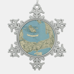 Vintage Karte von Cape Cod (1945) Schneeflocken Zinn-Ornament