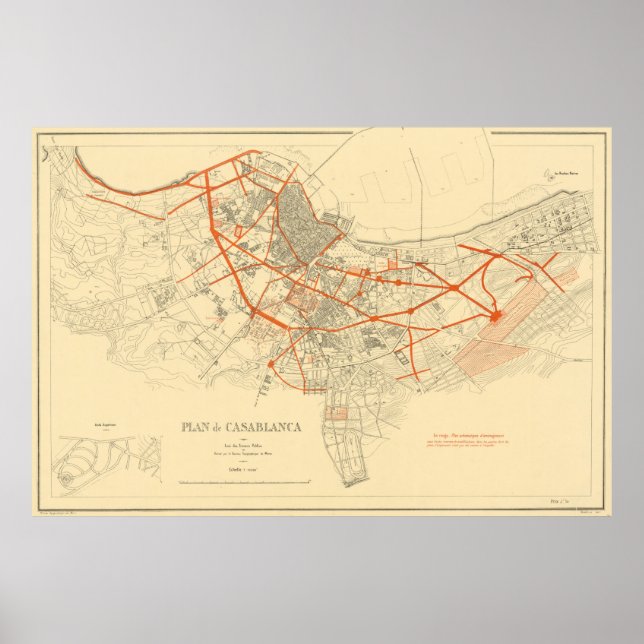 Vintage Karte von Casablanca Marokko (1917) Poster (Vorne)