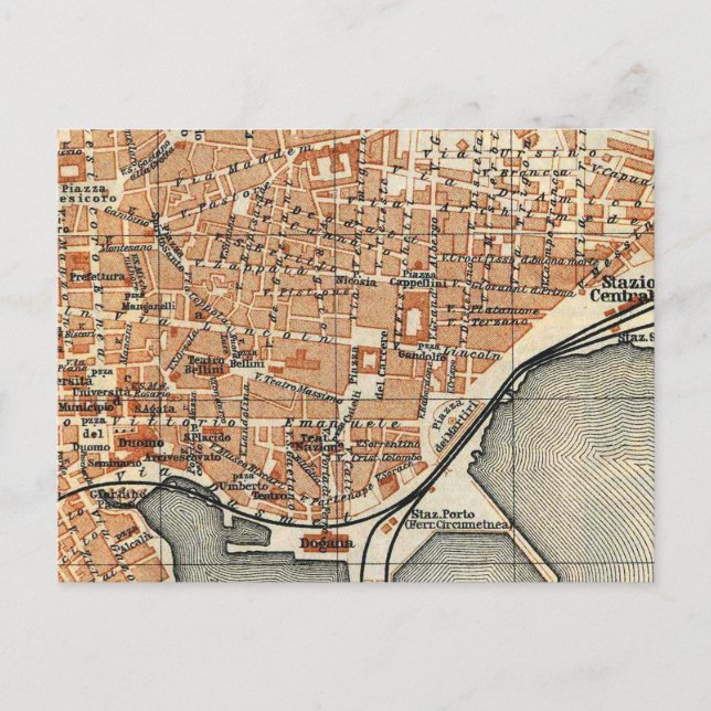 Vintage Karte von Catania Italien (1905) (Vorderseite)