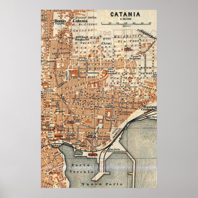Vintage Karte von Catania Italien (1905) Poster (Vorne)