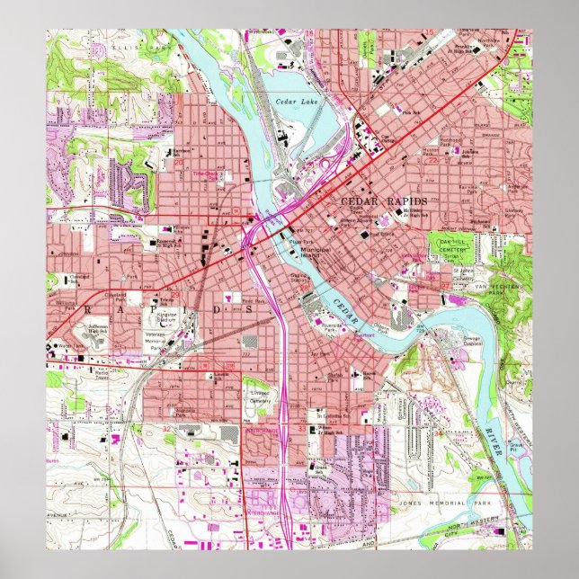 Vintage Karte von Cedar Rapids Iowa (1967) Poster (Vorne)