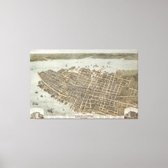 Vintage Karte von Charleston (1872) Leinwanddruck (Vorderseite)