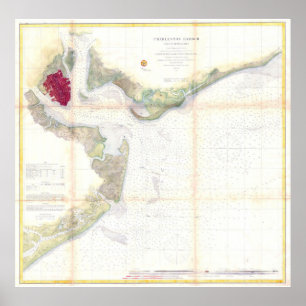 Vintage Karte von Charleston-Hafen Sc (1866) Poster