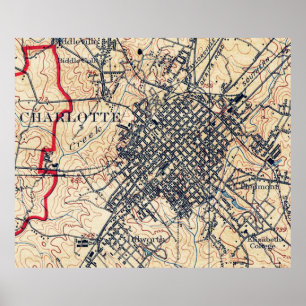 Vintage Karte von Charlotte North Carolina (1905) Poster