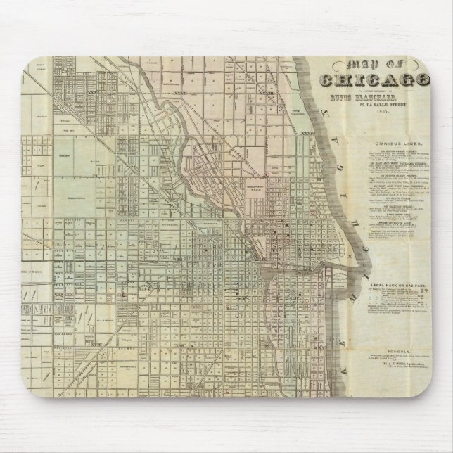 Vintage Karte von Chicago (1857) Mousepad (Vorne)
