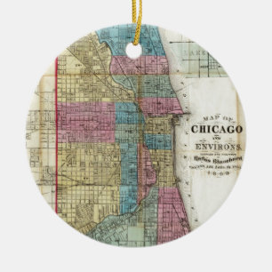 Vintage Karte von Chicago (1869) Keramik Ornament