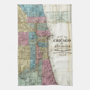 Vintage Karte von Chicago (1869) Küchentuch