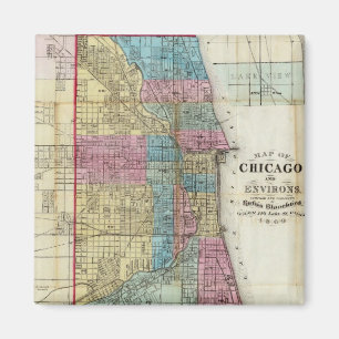 Vintage Karte von Chicago (1869) Magnet